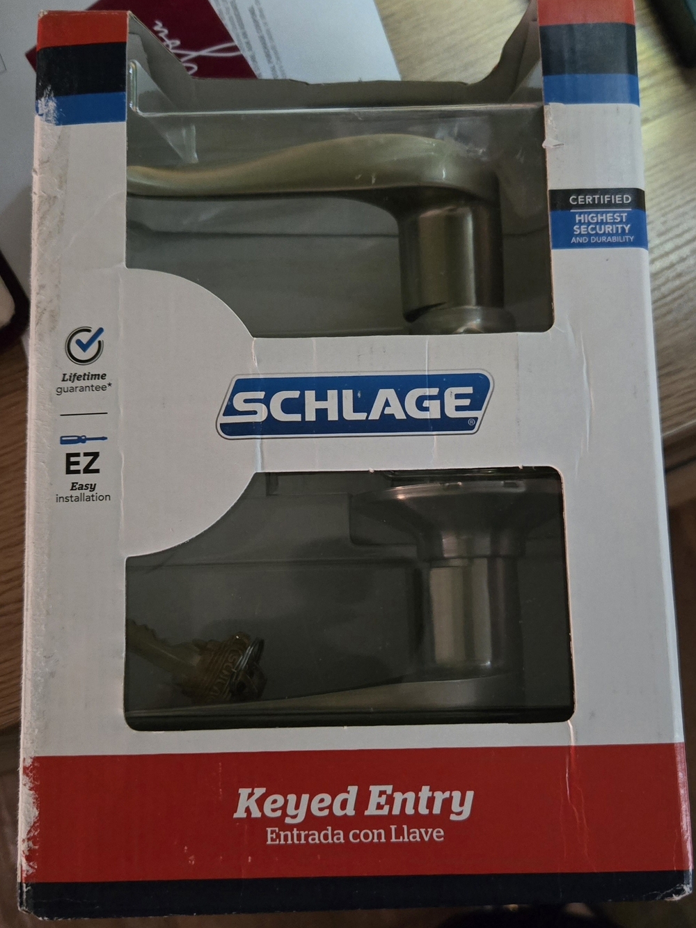 New-Schlage Keyed Entry Door Lever in Satin Nickel